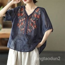 TANC 여름 여성 린넨 반팔티 블라우스 루즈핏 빅사이즈