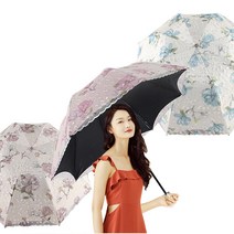 플라워가든 자수 레이스 양산 UV 자외선 차단 암막 꽃무늬 예쁜 디자인 3단 접이식 보관 가방 포함