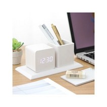 [댕스닷컴] 오피스 데스크 우드연필꽂이 탁상 알람 LED시계 Plant, 단품