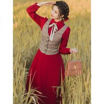 빨간색 빈티지 레드 레트로 조끼 봄 세트 리본 중세시대 경성 의상