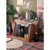 원목상자 1단 나무 앤틱 큐브 상자 케이스 박스 프랑스 엔틱 수납장 레트로 단단한 데스크탑 서랍 유형 저장 상자 나무 화장품 로션 디스플레이 캐비닛 차 세트 차 컵 마무리 상자, 칸막이가없는무늬가있는유리갈색사선플랩