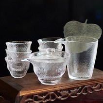 유리찻잔 전통차컵 공부차 녹차 보이차 전통, 뾰족 숙우 + 개완 + 찻잔 6개