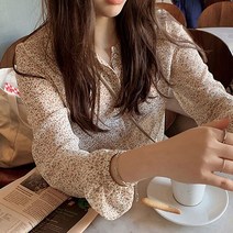싸다구 봄블라우스 노카라 패턴 플라워 큐티 러블리 프릴 봄옷 523 OHS-TBS