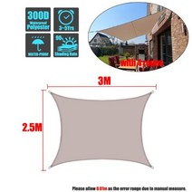 전원주택 테라스 그늘막 야외 카페 옥상 천막 어닝 카키 모든 크기 방수 햇빛 가리개 항해 사각형 직사각형 삼각형 정원 캐노피 풀 그늘 캠프 하이킹 마당, 2.5x3m