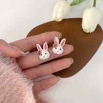 귀여운피어싱 토끼귀걸이은침 일본식 패션 토끼 꽃 피어싱 클립 귀걸이 솔리드 달콤한 귀여운 여자 오일 드롭 버니 헤드 귀
