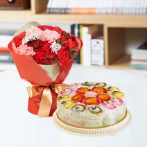 YBD 백년초떡케이크2호 카네이션레드다발 꽃배달 선물