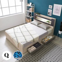 [1만원 즉시할인]장인가구 스텔라 LED 조명 수납헤드 서랍형 침대 + 매트 세트, 워시그레이