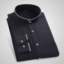 턱시도셔츠 연미복 연주복 셔츠 남성 긴팔 스타일 캐주얼 만다린 칼라 Camisa 소셜 패치 워크 블랙 화이트 레귤러 핏 의류