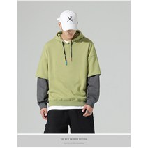 루즈핏 후드티 봄계절 맨투맨 남자 와이드 풀오버 트렌드 솔리드 무지 페이크투피스 트레이닝복 상의 2075212351