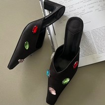 [최저가]여성 큐빅 보석 포인트 발편한 뮬 슬리퍼 6.5cm (2color)