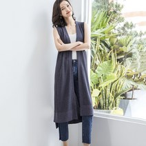 MOSAIRATION 봄여름 여성 니트 롱 베스트 루즈핏 민소매 아우터 린넨 카디건 SFW0602022