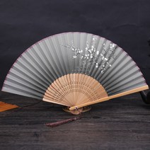굿즈트리 매화꽃 접이식 대나무 부채 여름 실크 전통, 단품