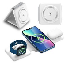 휴대용 3IN1 접이식 마그네틱 고속 무선 충전기 애플워치 갤럭시워치 에어팟3 프로 버즈2 프로 아이폰 갤럭시 스마트폰 무선이어폰 맥세이프 호환 지니큐, 애플워치용