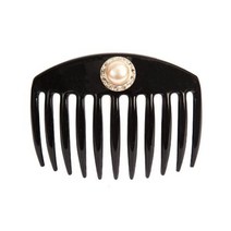 큰 진주와 스와로브스키 스톤이 있는 캐러밴 핸드 데코레이션 프렌치 콤 실버 세팅 블랙.65 온스, 은_크기가 큰