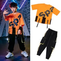 공연복 비보이 남여아동 힙합 개성 멋진 패션쇼 HIPHOP 댄스 유행복 여름 2699211200, 140, 845 귤 색티셔츠 _2301 블랙