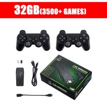 게임 키덜트 휴대용 무선 비디오 게임 콘솔 2.4G 4K HD TV 컨트롤러 레트로 64 기가 바이트 10000 게임 레, 01 32GB 3500 GAMES