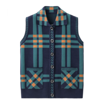 Sevalo 2023 초봄 중년 부인 빅 사이즈 칼라 베스트 카디건 코트 두껍게 보온하다 체크 스트라이프