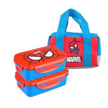 마블 스파이더맨 2단 도시락 + 간편가방 세트, 레드, 2개