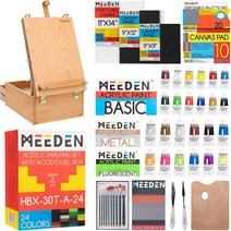 MEEDEN 페인팅 세트 솔리드 너도밤나무 이젤 박스 60ML 아크릴 페인트 페인트브러시 캔버스 등 미술 용품 초보자 예술가 성인 및 아동용 아티스트 키트 미국직송 304094, Basic