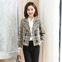 긴소매 상의 셀럽 스윗 쇼트 점퍼 여성 일찍이 봄계절 봄가을 체크 작은 키 빅사이즈 2625840991