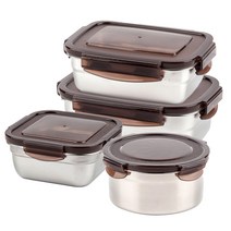 스텐 밀폐용기 4종세트 반찬통 찬합 김치통 사각 원형 직사각 보관용기, 단품