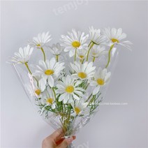 생화같은 인조 식물 데이지 꽃 공주 꽃다발 크라프트, 흰색 데이지 5송이 포장DIY