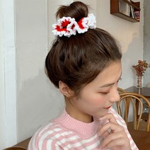 수스다 아이유곱창끈 배색 니트 손뜨게 머리끈 헤어끈