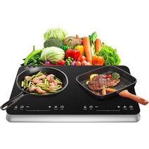 정품 COOKTRON 빠른 예열 모드가 있는 이중 인덕션 쿡탑 버너 10가지 온도 9가지 전원 설정이 1800w 2인덕션 어린이 안전 잠금 장치 및 시간 기능이 휴대용 듀얼, Double Induction Cooktop Touch