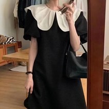 여름원피스 미니 복고풍 블랙 드레스 히트 컬러 인형 칼라 결혼식 하객룩 오피스룩 편안한핏