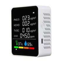 미세먼지측정기 공기질측정기 초미세먼지측정기 6 in 1 co2 meter air quality monitor 디지털 온도 습도 센서 테스터 co2 감지기 이산화탄소 tvoc, 6 in 1 흰색