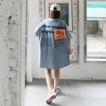 애플망고샵 빅사이즈 여름 반팔 패치보드 롱박스티 오버핏 루즈핏 캐주얼 롱티셔츠
