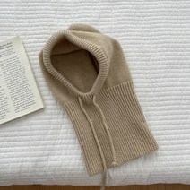 후암마켓 여성 니트 끈 바라클라바 무지 후드워머, 베이지