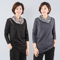 여성 엄마옷 모슬린 쉬폰스카프넥 셔링티셔츠 YTP712239 마담 미시옷 중년여성의류 50대 60대여성옷 빅사이