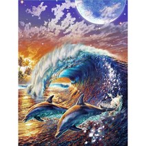 보석십자수 행운의 전조 꿈속 돌고래 행복 가져다주는 돌핀과 달 동물 큐빅가득그림 인테리어 벽장식 집들이선물 집콕취미 구슬비즈 수제공예 액자없음 diy키트 15종, 행운돌고래08, 30*40CM