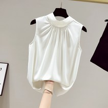홀터넥 민소매 블라우스 여여름 화이트 터틀넥 상의 루즈핏 가림 리본끈 나시
