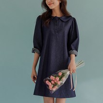 처핀 둥근카라 데님원피스