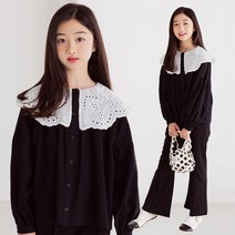 미니로이 오브제 블라우스 레이스 카라 블랙 아동 주니어 여아 키즈 (초등학생 - 중학생)