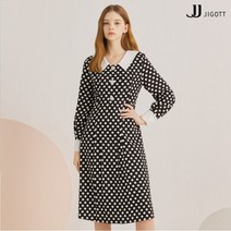 [JJ지고트(JJ JIGOTT)] (JJ지고트) 배색 칼라 펄버튼 도트 원피스 GLAP0O