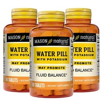 Mason Natural 칼륨 및 칼슘이 함유된 알약 - 체액 균형 지원 팽창 붓기 완화 천연 이뇨제 보충제제 90정 (3팩)