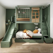 통원목 이층 벙커침대 초등침대 미끄럼틀 수납형, 수납 슬라이드 옷장 슬라이드 변경 1500mmx1900