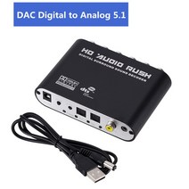차량용 블루투스 리시버 DAC USB 5.1 채널 스테레오 오디오 컨버터 AUX 3.5mm ~ 6 RCA DAC 디지털-아날로, 01 Black