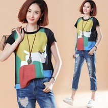 여성용 쉬폰 반팔 블라우스