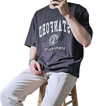 레터링 빈티지 오버핏 박스티셔츠 스탠포드 목안늘어나는 면티 체형커버 군살커버 감성티셔츠