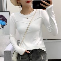 일반 t 셔츠 여성 긴 소매 면 tshirt 패션 슬림 기본 티 라운드 넥 블랙 탑