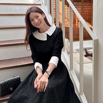 악녀일기 사선 카라 배색 블라우스