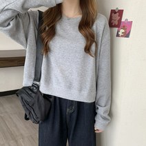 세미 크롭 골지 니트 라운드 여성 무지 티셔츠 긴팔 봄 가을