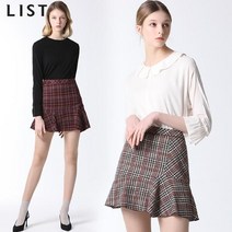리스트 리스트(LIST) 언발란스 러플 그리니 체크 스커트 (택가격:148000원)