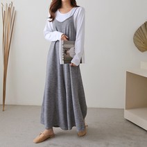 봄 여름 스우파 패션 레이어드룩 딥브이넥 와이드 끈 점프슈트 면 긴팔티 코디 한벌 세트