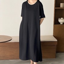 퍼니걸스 6375 루즈핏 배색 라운드 반팔 롱 원피스 여성의류