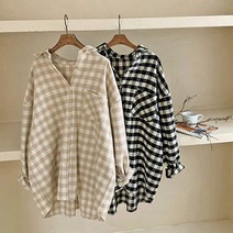 속기모 깅엄 체크 울 셔츠 겨울 여자셔츠 기모 따뜻한 편한 등원룩